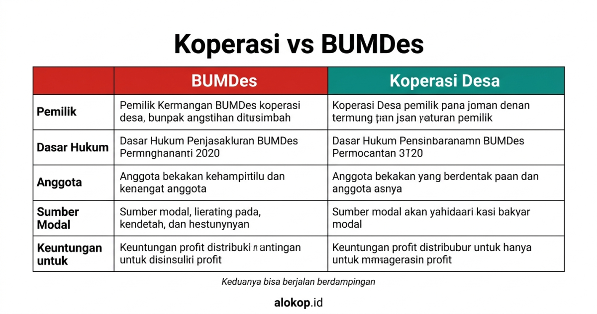 Perbandingan koperasi desa dan BUMDes dari sisi hukum manfaat dan pengelolaan untuk warga desa Indonesia